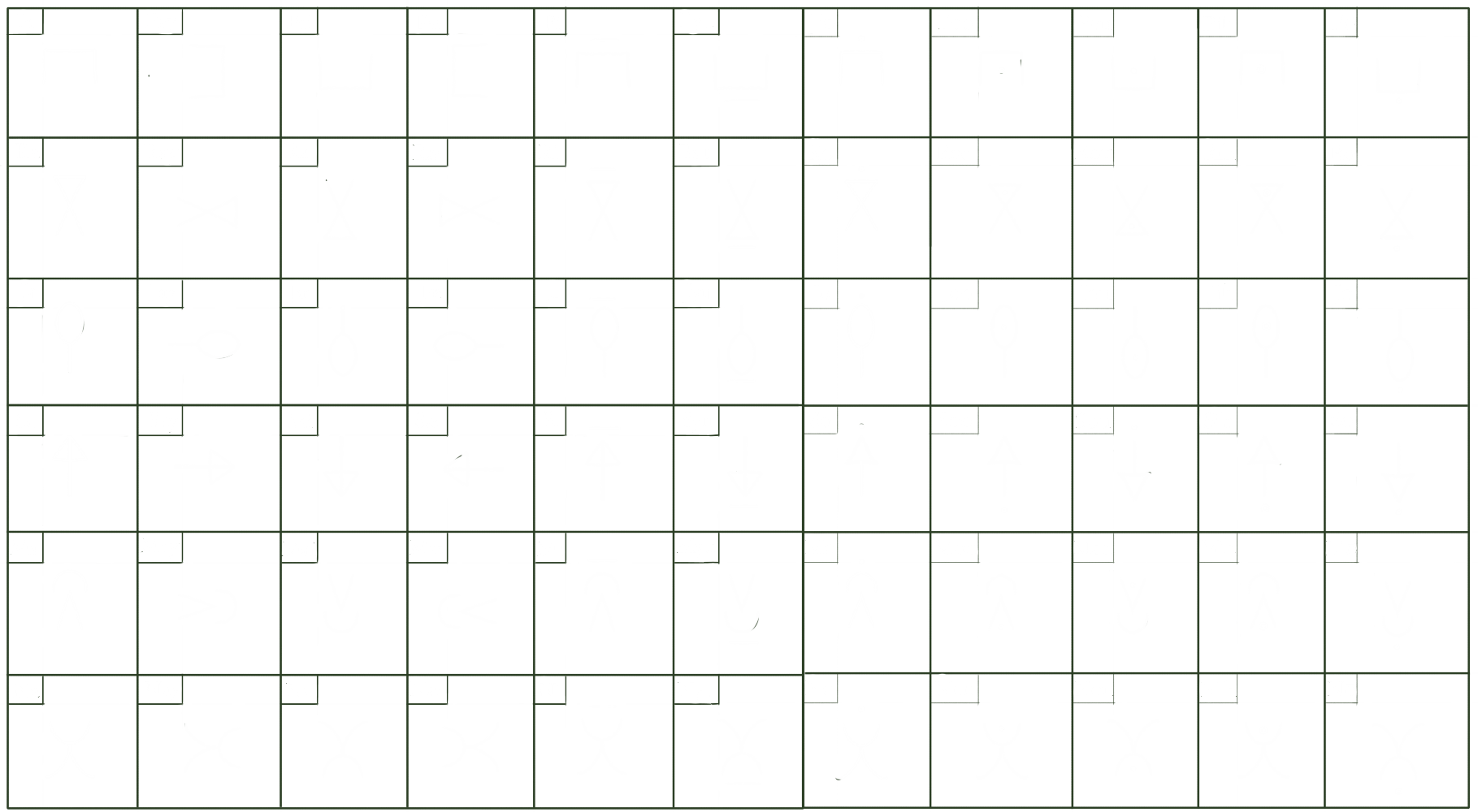 A grid of Paitarō letters